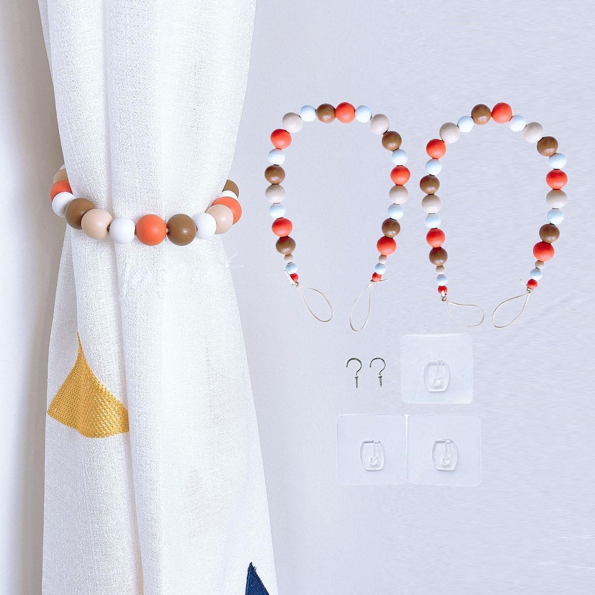 Wood Bead Curtain Tiebacks Bedroom Decorative Drapery Colorful 2