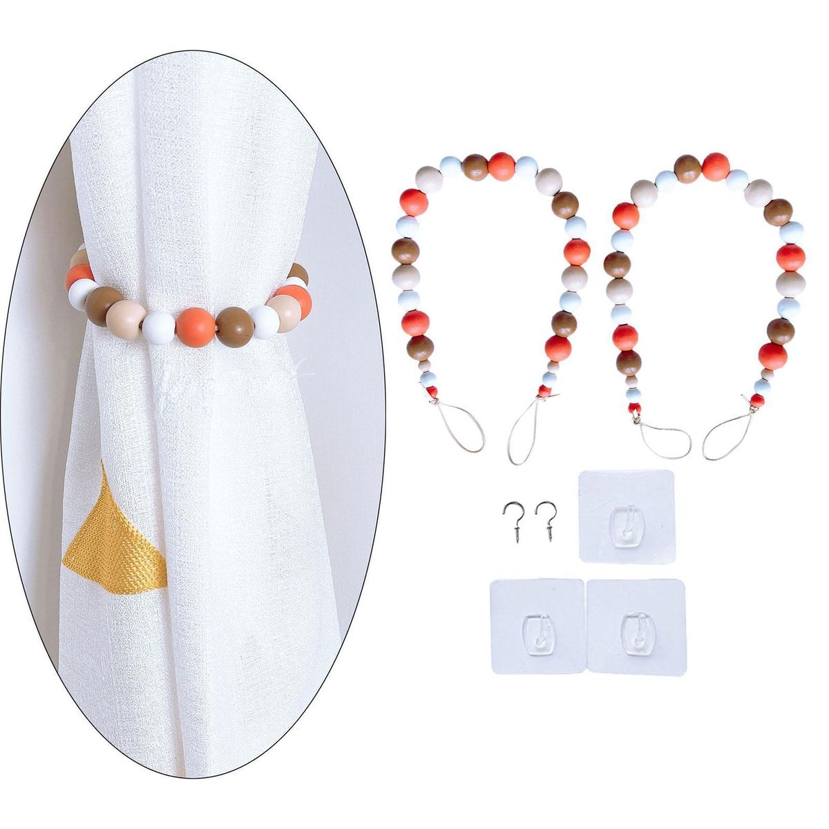 Wood Bead Curtain Tiebacks Bedroom Decorative Drapery Colorful 2