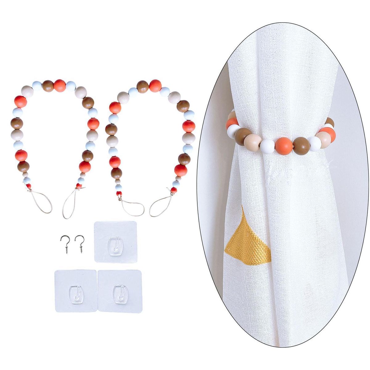 Wood Bead Curtain Tiebacks Bedroom Decorative Drapery Colorful 2