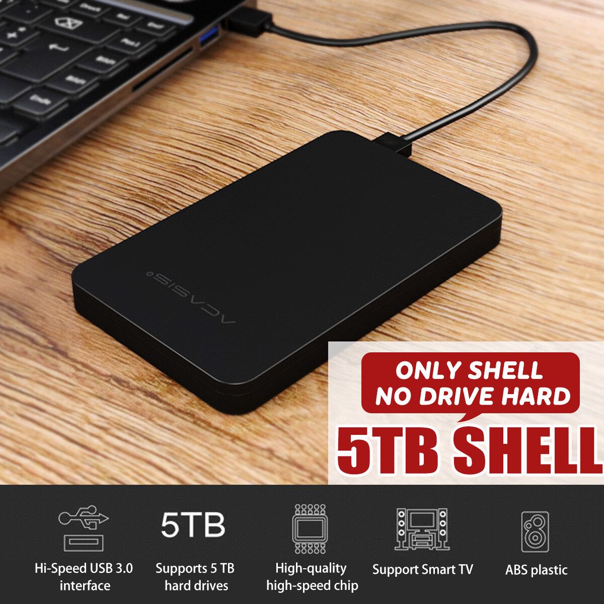 2.5'' HDD SSD Case Sata To USB3.0 Hard Drive Box Enclosure Adapter + USB [Black]