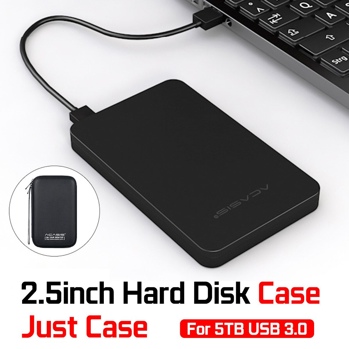 2.5'' HDD SSD Case Sata To USB3.0 Hard Drive Box Enclosure Adapter + USB [Black]