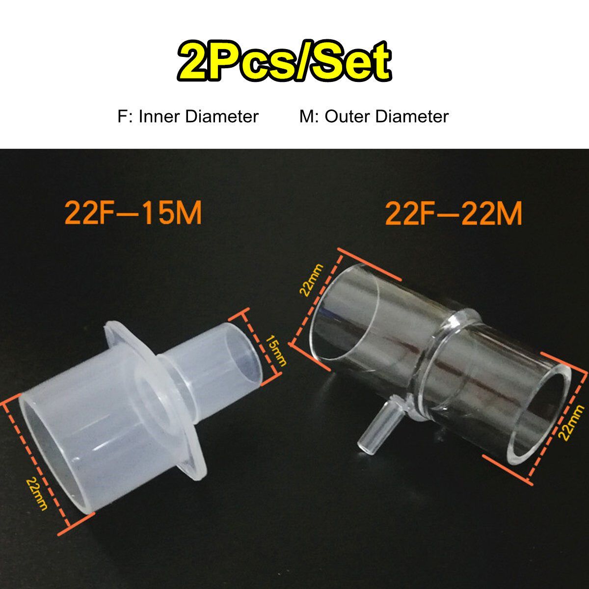 2Pcs/Set Oxygen Adapter Enrichment Port CPAP Tubing Hose Connector 15mm To 22mm For CPAP Machine