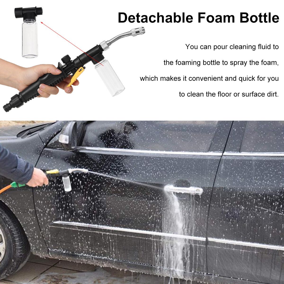 34/52.5/62.5/77CM 2-in-1 High Washer With Foam Bottle Adjustable Detachable For Wood Brick Concrete Plastic Glass Clean Black 77CM