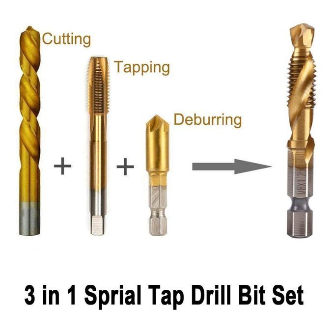 6Pcs Hex Shank Titanium Plated HSS Screw Thread Metric Tap Drill Bits
