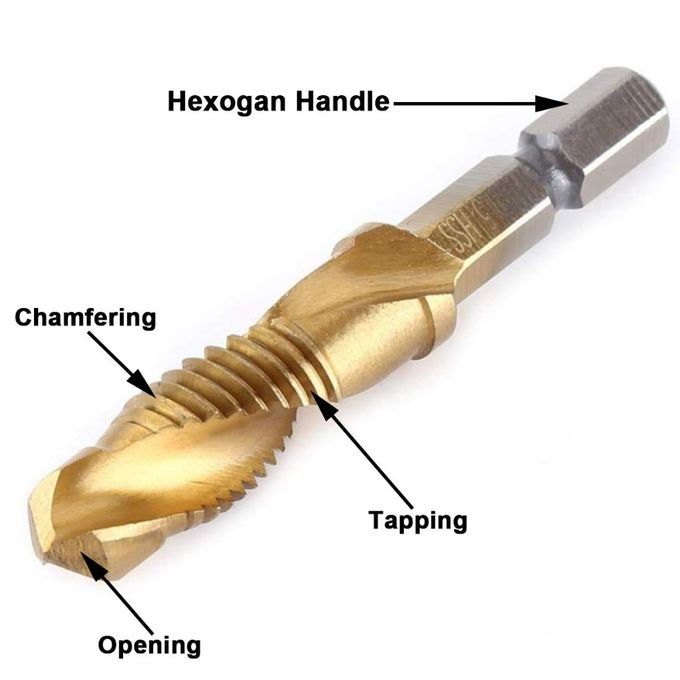 6Pcs Hex Shank Titanium Plated HSS Screw Thread Metric Tap Drill Bits