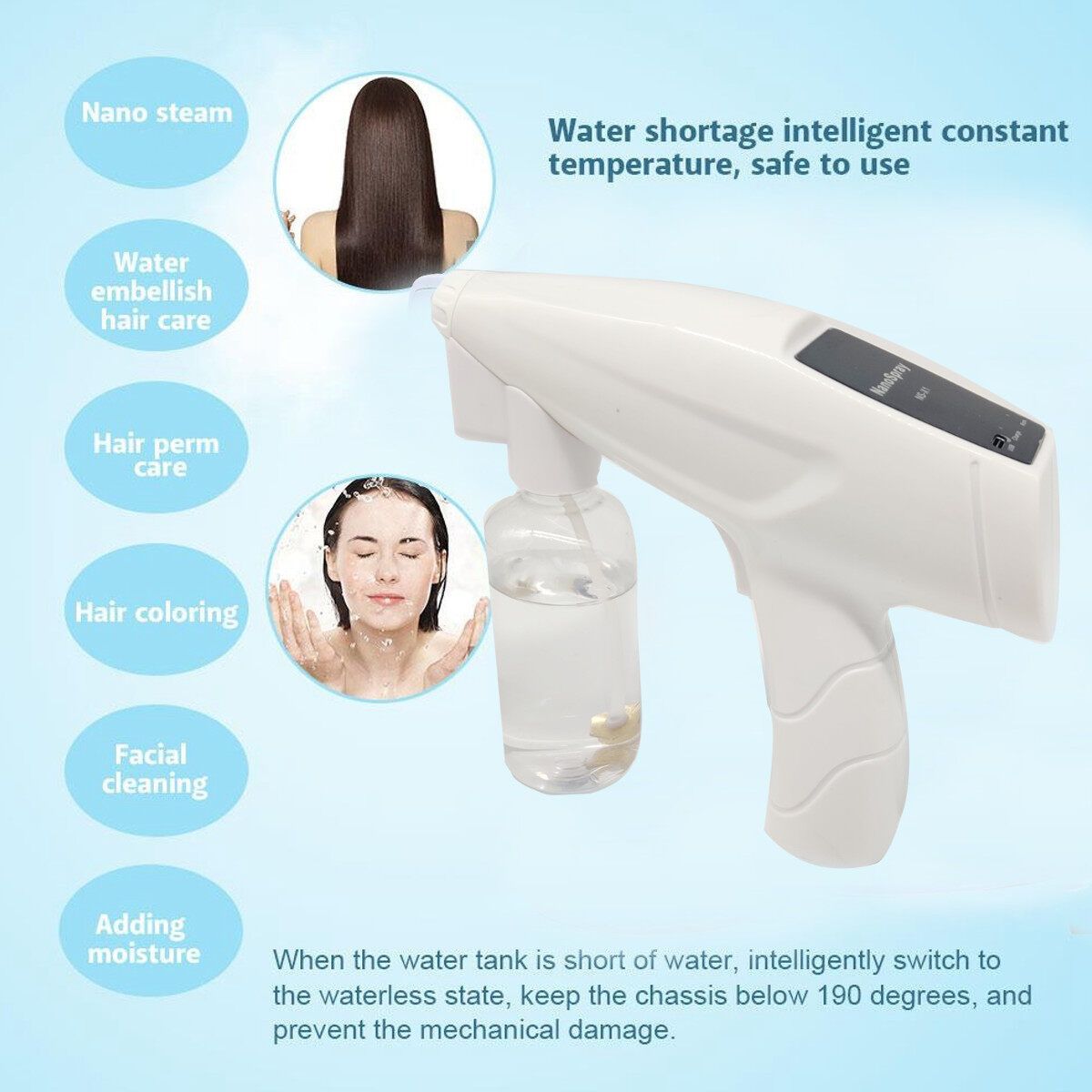 200ml 110V-240V Household Blue Light Nano Steam Spray Sprayer Machine Disinfection Portable Removal Wireless Ultra Capacity