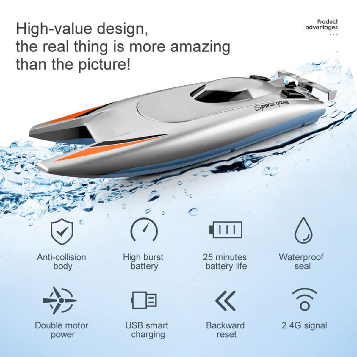 1 Set Remote Control Boat Remote Control Toy Boat Water Toy Silver Gray