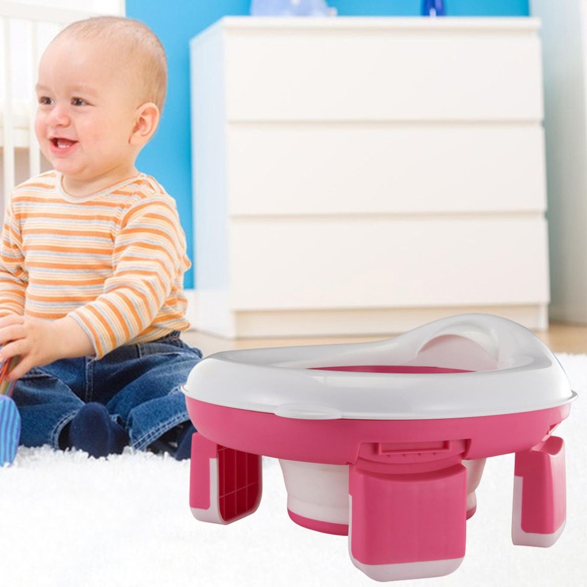 Portable Travel Potty Travel Buddy Foldable Baby Toilet for Outdoor Pink