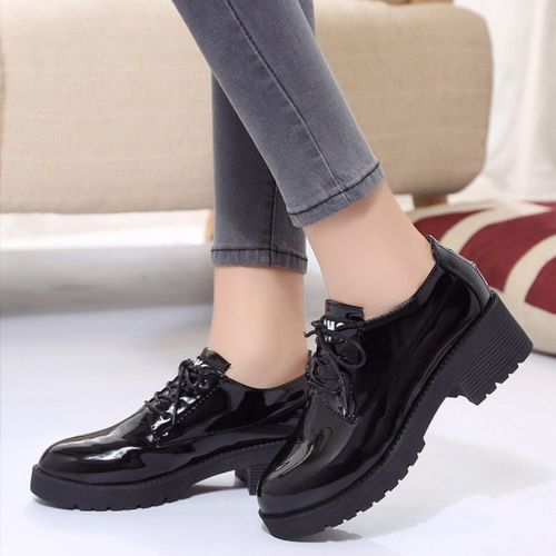 Women's New Round Toe Chunky Heel Lace-up Shoes