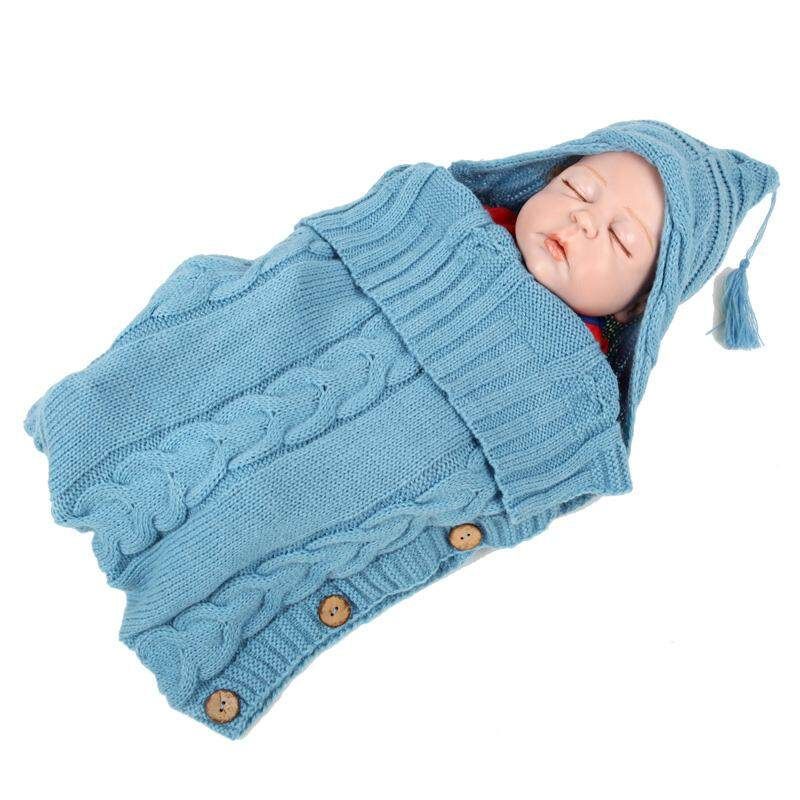 Winter Autumn Baby Sleeping Bag Kids Toddler Warm Sleeping Bag Wool Knit Thick Quilt Light Blue
