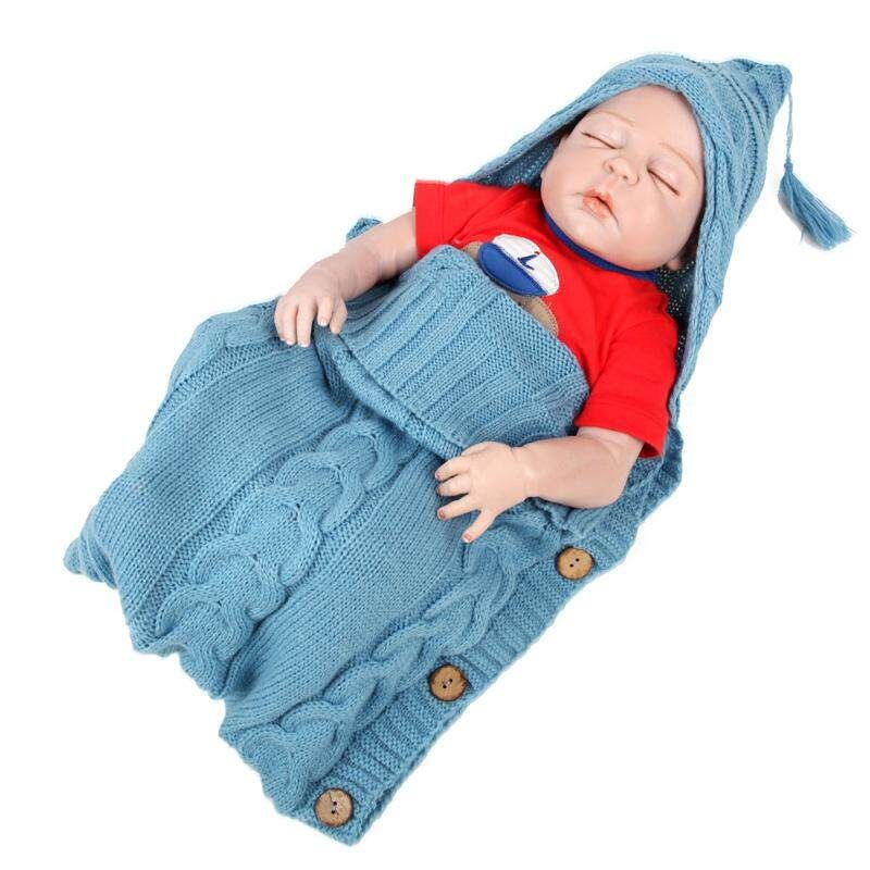 Winter Autumn Baby Sleeping Bag Kids Toddler Warm Sleeping Bag Wool Knit Thick Quilt Light Blue