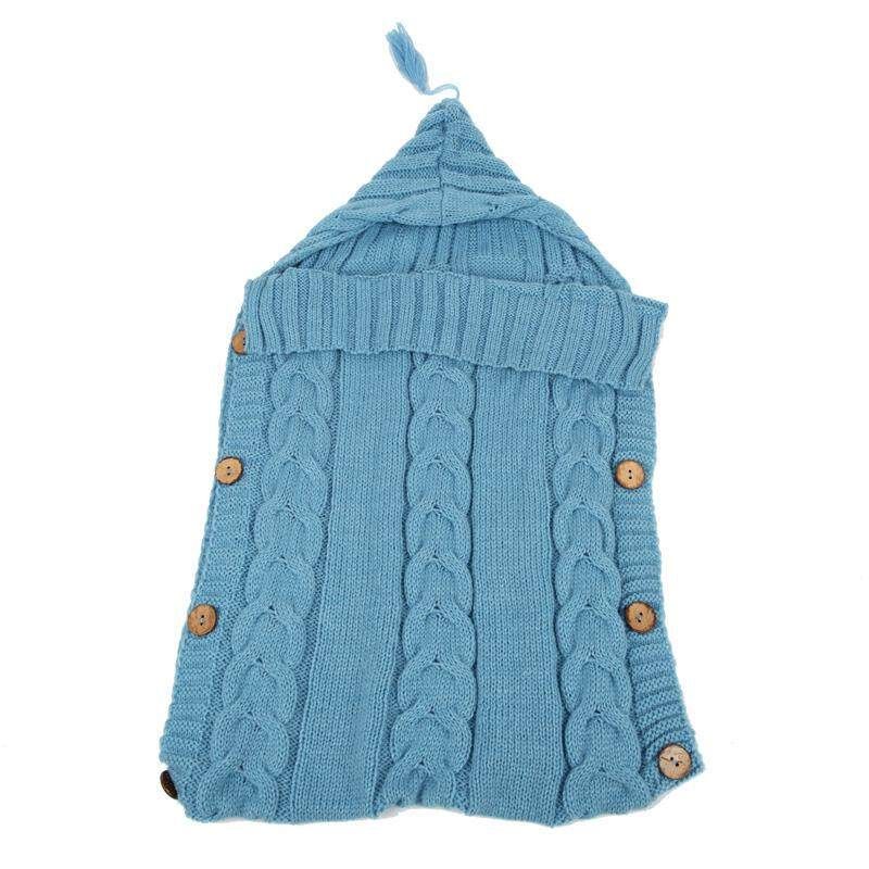 Winter Autumn Baby Sleeping Bag Kids Toddler Warm Sleeping Bag Wool Knit Thick Quilt Light Blue