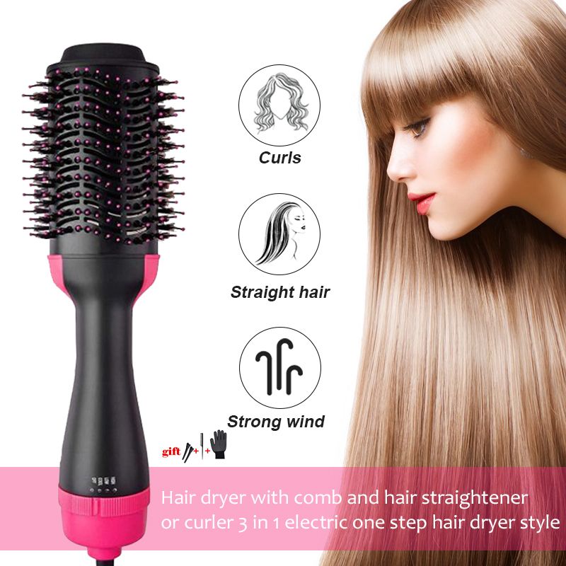 Black 3-In-1 Negative Ion Hair Dryer Curler Straightener Comb Tools For Unisex-G6
