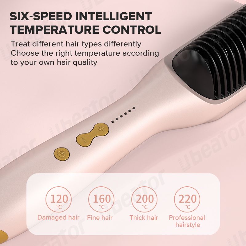 2-in-1 6-Level Temp Adjustment Ceramic Heating Hot Hair Styling Pressing Comb Brush Straight Hair