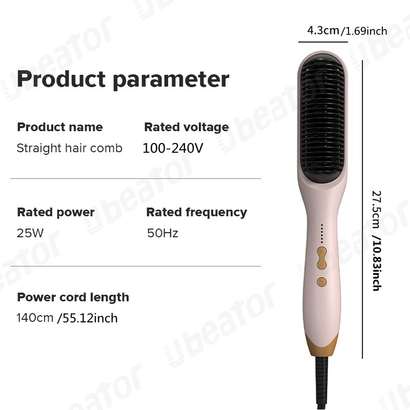 2-in-1 6-Level Temp Adjustment Ceramic Heating Hot Hair Styling Pressing Comb Brush Straight Hair