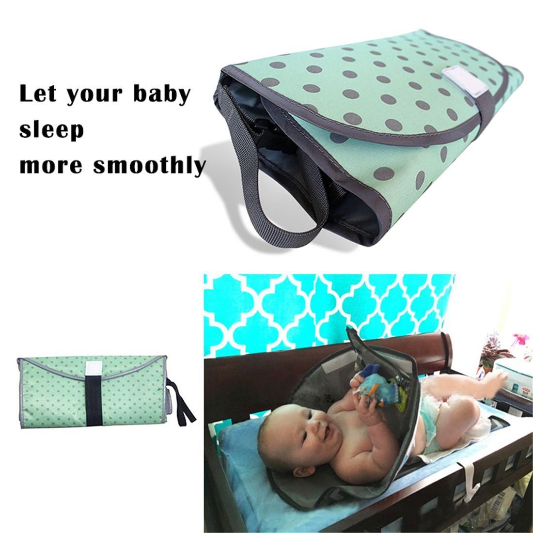 Green wave point 3-in-one folding baby diaper pad baby