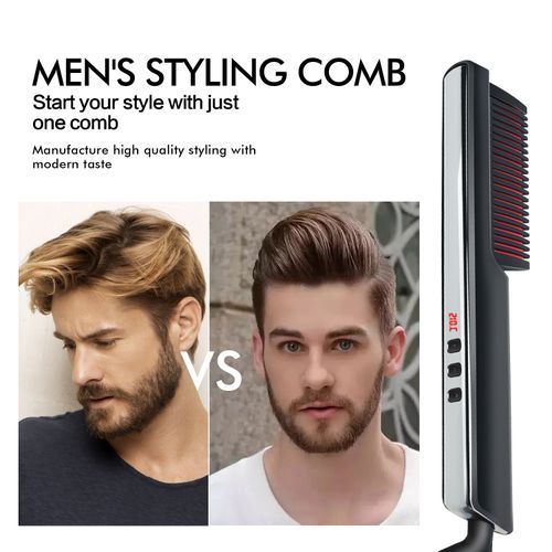 6 Level LCD Temperatur Display Hair Straightener Comb Hair Beard Style Comb For Men-G17-Black