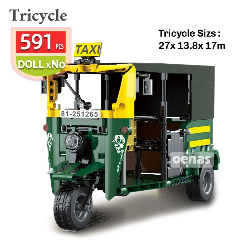 MOC City Creative Technique Taxi Tricycle Motorcycle Block Set