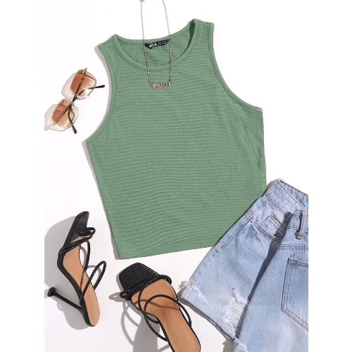 Solid Rib Knit Crop Tank Top
