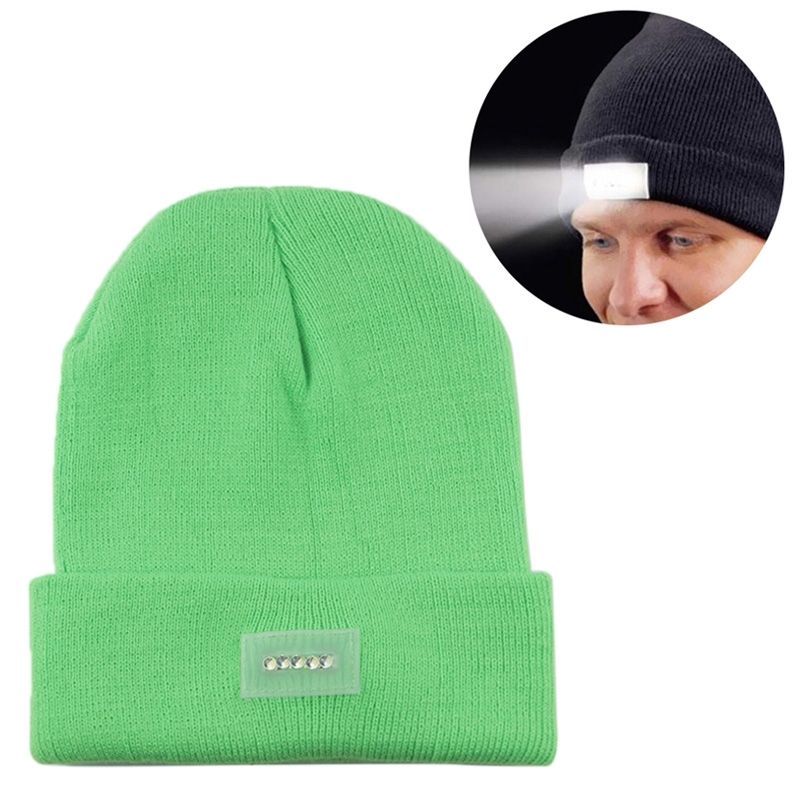 Unisex Warm Winter Polyacrylonitrile Knit Hat Adult Head Cap With 5 LED Light (Green)
