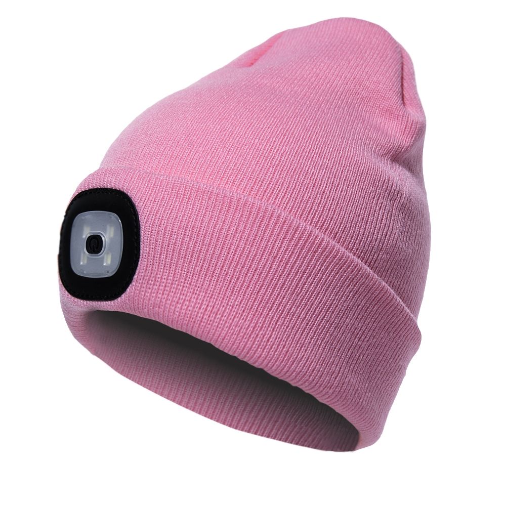 Unisex Warm Winter Polyacrylonitrile Knit Hat Adult Head Cap With 4 LED Lights(Pink)