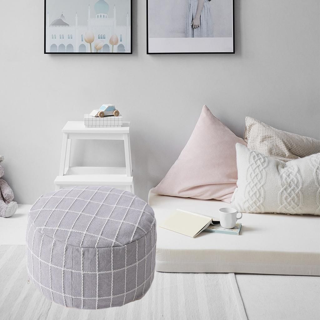 Unsearched Puff Cover Textured Storage Solution Cotton Linen Gray