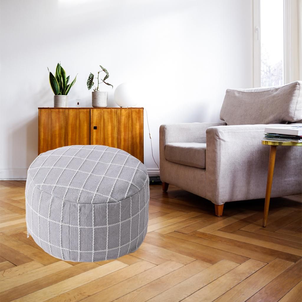 Unsearched Puff Cover Textured Storage Solution Cotton Linen Gray