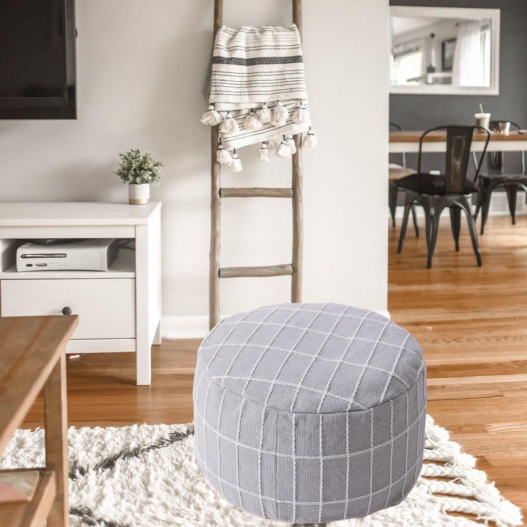Unsearched Puff Cover Textured Storage Solution Cotton Linen Gray