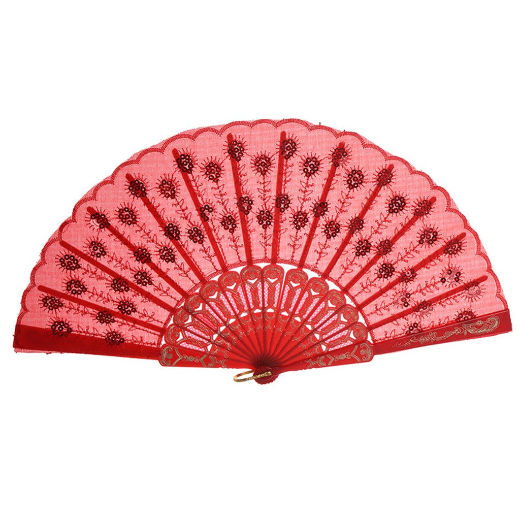 Blue Fan Lace Flower Hand Held Red Party Silk Folding Black Wedding Fan Wedding Dance Pink Ivory Best Style Lace Chinese White
