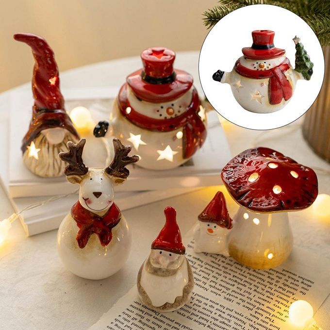Figurines Christmas Decorations Gifts Ceramic Snowman With Light