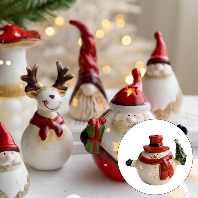 Figurines Christmas Decorations Gifts Ceramic Snowman With Light