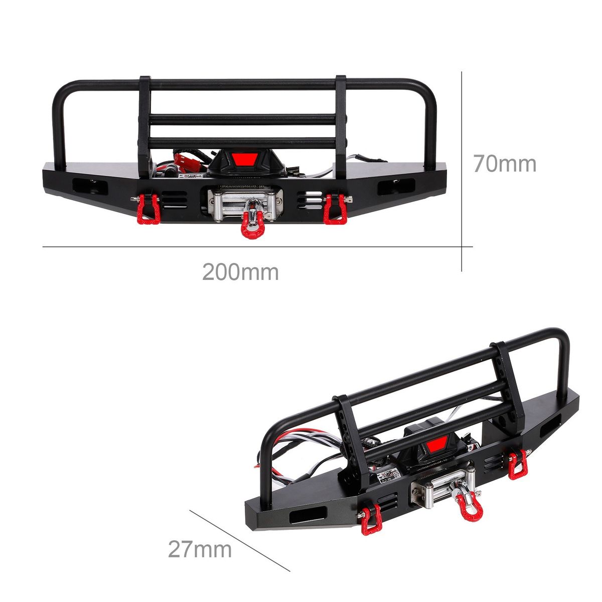Metal Front Bumper With Winch 2 LED Light For1/10 RC Car