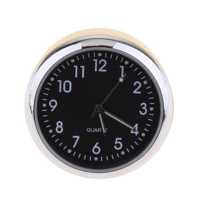 Car Dashboard Clock Table Classic Small Round Quartz Yellow +Black