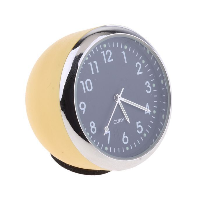 Car Dashboard Clock Table Classic Small Round Quartz Yellow +Black