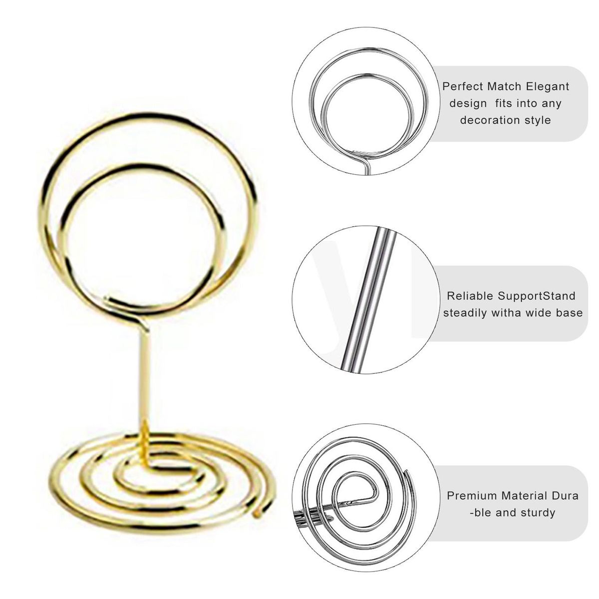 Multi-functional Card Holder 30pcs Metal Card Holder Stand for Photos Golden