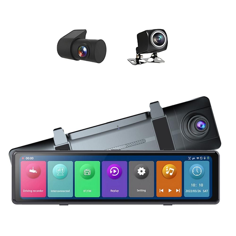 3 Cameras Dash Cam 12in 2.5K Clear Car Rearview Mirror BT Car Video Recording Camcorder Touched Screen Car Camera Recorder Carplay Auto Driving Recorder
