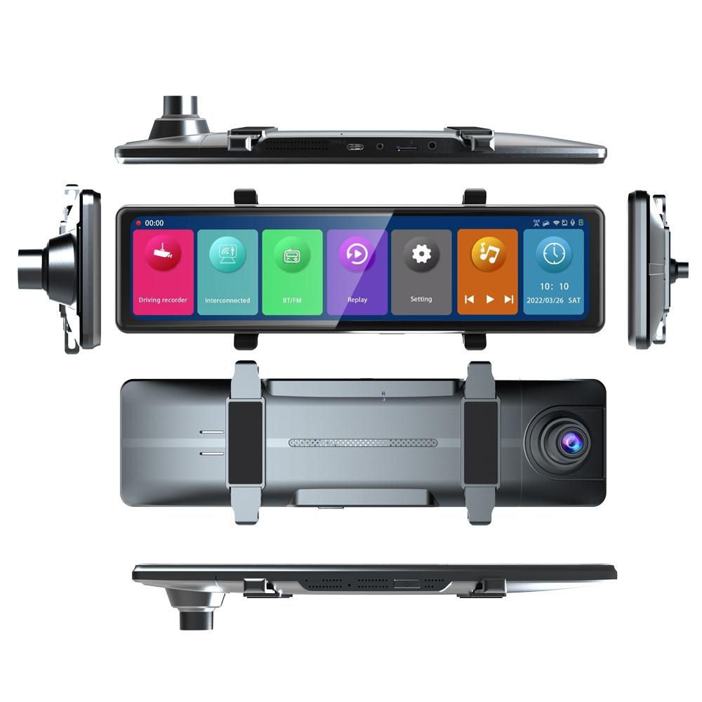 3 Cameras Dash Cam 12in 2.5K Clear Car Rearview Mirror BT Car Video Recording Camcorder Touched Screen Car Camera Recorder Carplay Auto Driving Recorder