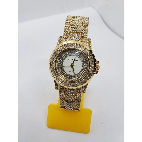 Glitter Full Iced Stone Wristwatch - Gold