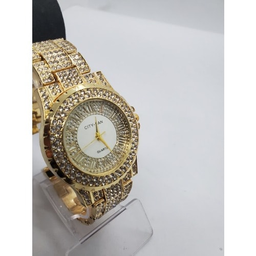 Glitter Full Iced Stone Wristwatch - Gold