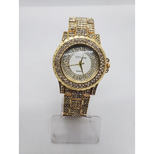 Glitter Full Iced Stone Wristwatch - Gold