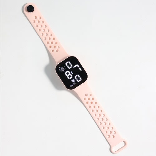 Square Face Hollow Strap Unisex LED Watch- Pink