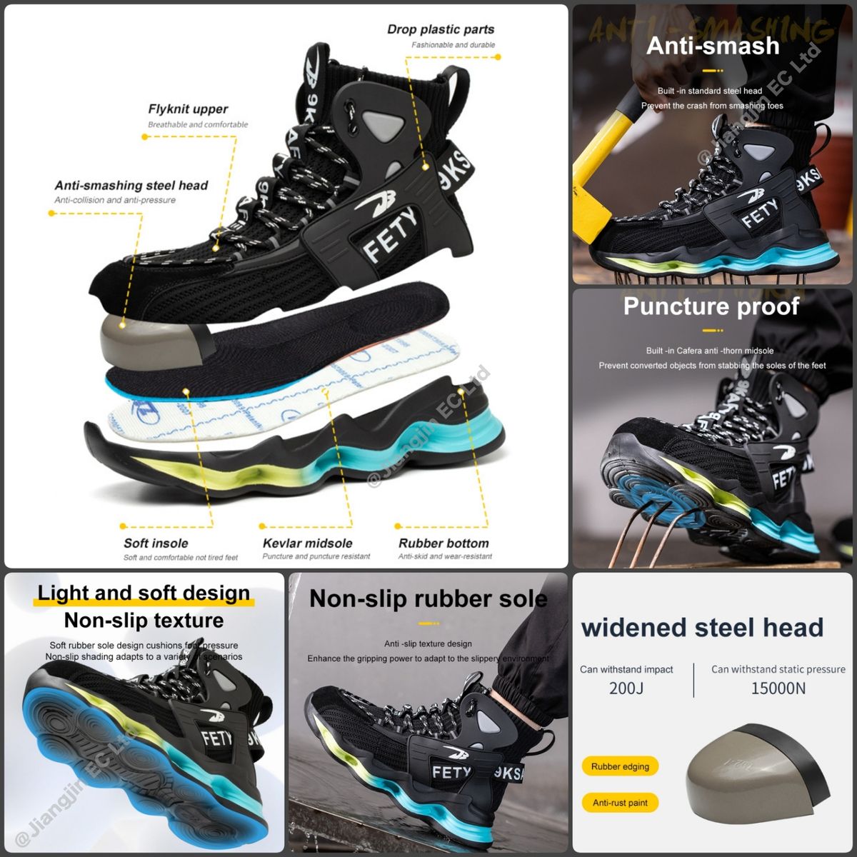 Safety Boots Steel Toe Work Shoes Fabric Upper Ultralight