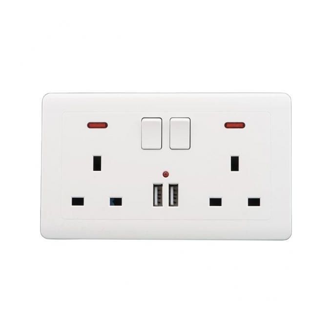 4x UK Plug Socket 2 Gang 13A Charger Port Plate White