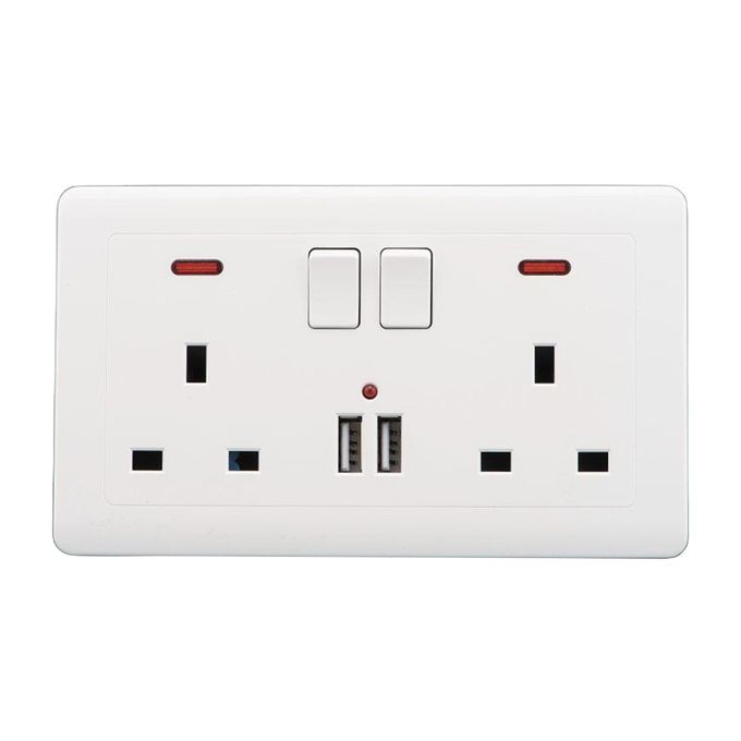 4x UK Plug Socket 2 Gang 13A Charger Port Plate White