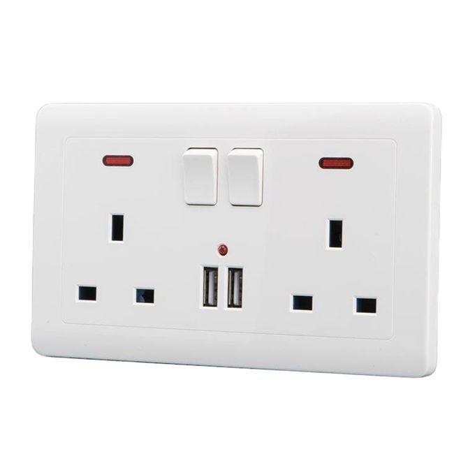 4x UK Plug Socket 2 Gang 13A Charger Port Plate White