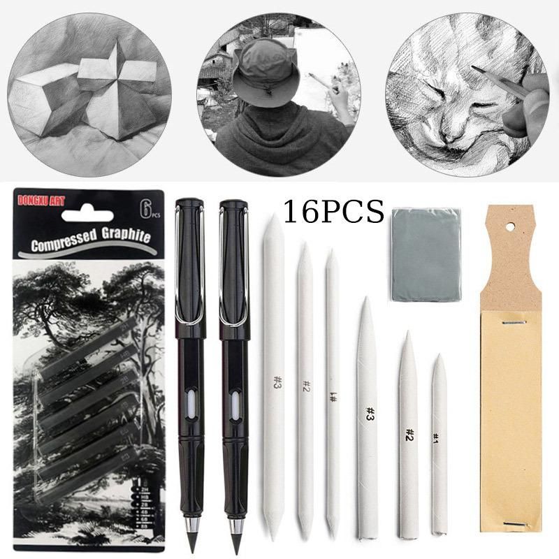 Sketch Painting Tools 16-Piece Set Sketch Set Plastic Rubber Sandboard Carbon Strip Eternal Pencil