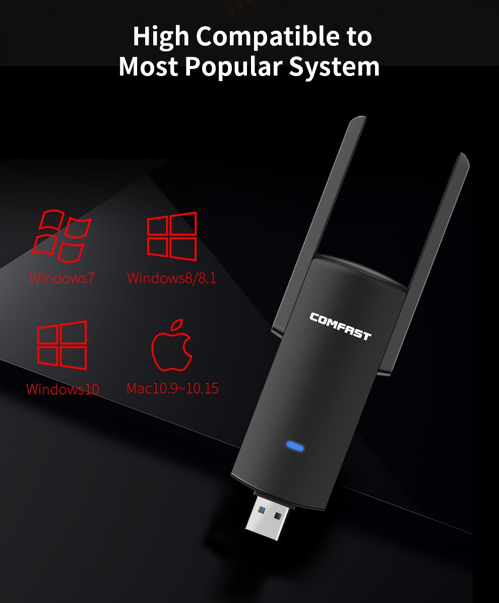 1300Mbps Dual Band 5G USB Wifi Adapter Support Mu-mimo
