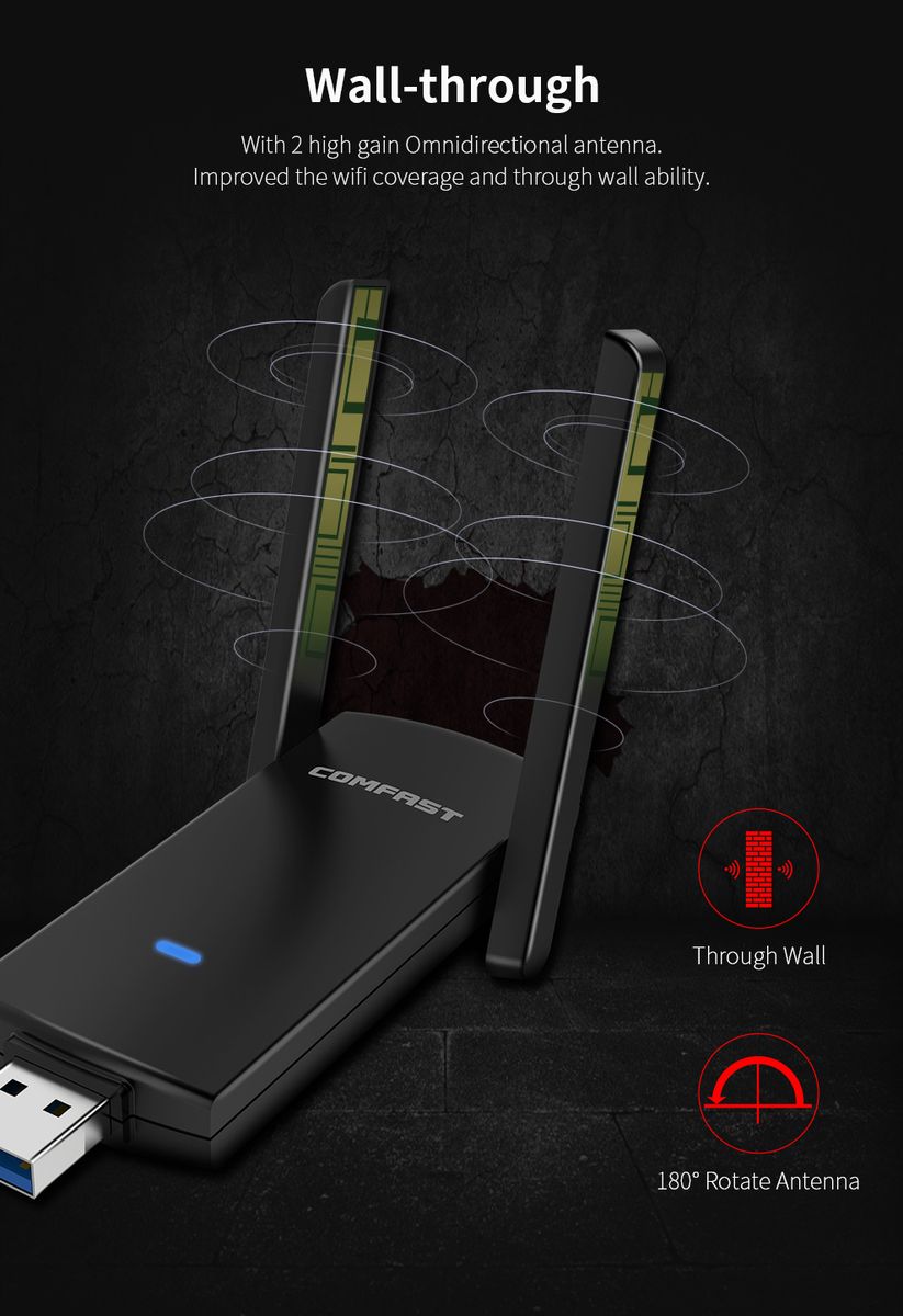 1300Mbps Dual Band 5G USB Wifi Adapter Support Mu-mimo