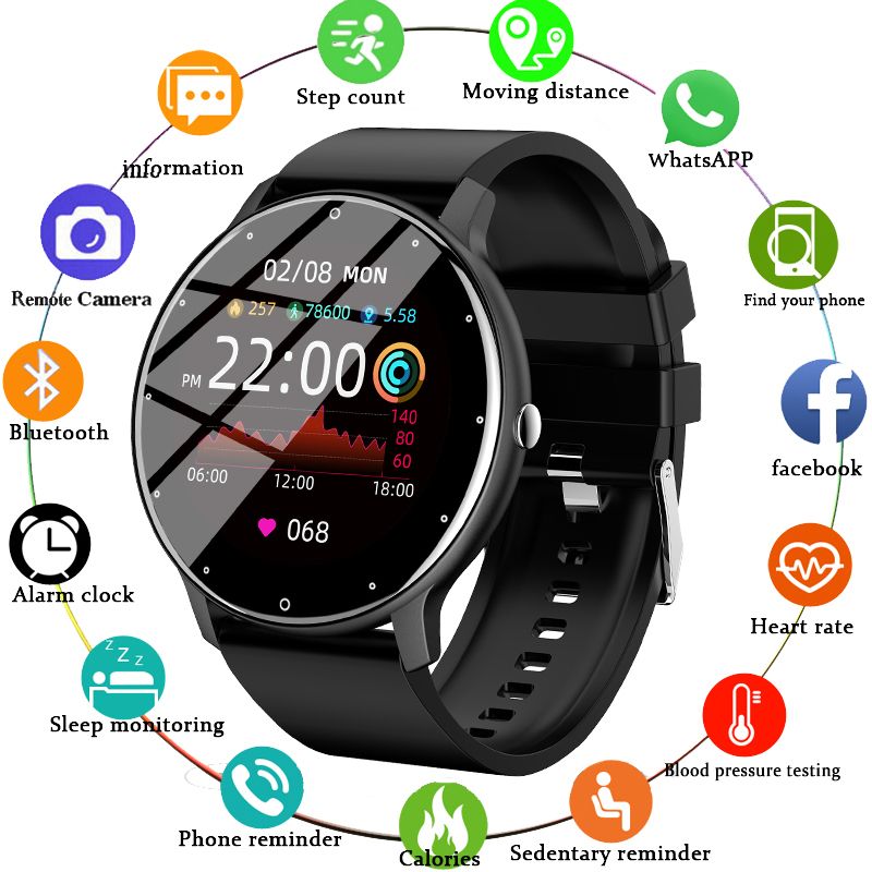 Smart Watch Men Women Full Touch Screen Sport Fitness Watch IP67 Waterproof Bluetooth For Android IOS Smartwatch Men(#Black)