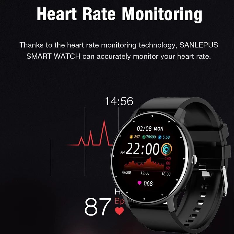 Smart Watch Men Women Full Touch Screen Sport Fitness Watch IP67 Waterproof Bluetooth For Android IOS Smartwatch Men(#Black)